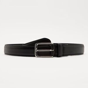 NWT. Zara Man Black Leather Topstitched Belt. Size 36.